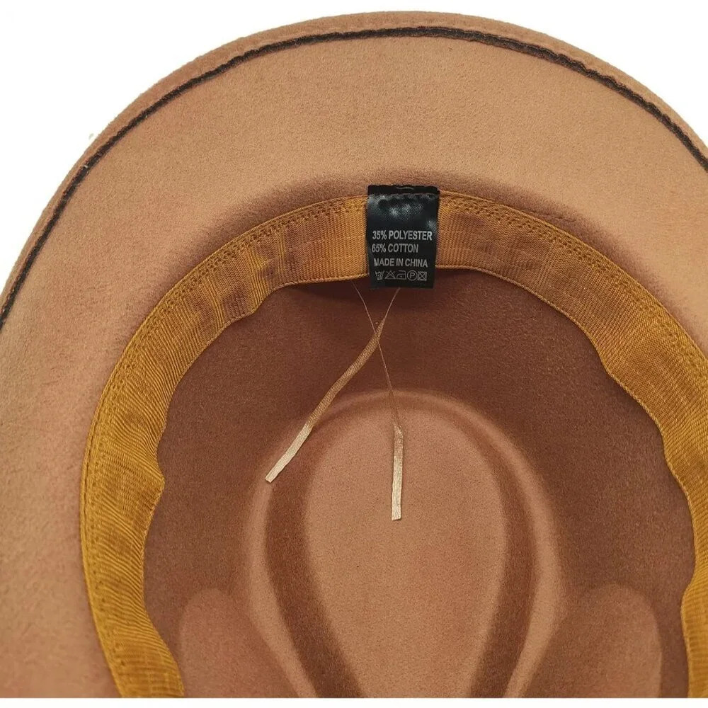 Men Khaki Cotton Blend Felt Fedora Western Cowgirl Hats - Picture 6 of 7